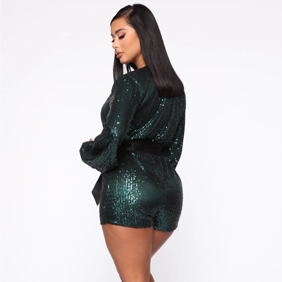 COPY - Emerald Green Sequins Romper! - Picture 2 of 3